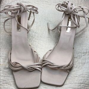 Billini Blush Lace-Up Square Toe Heels